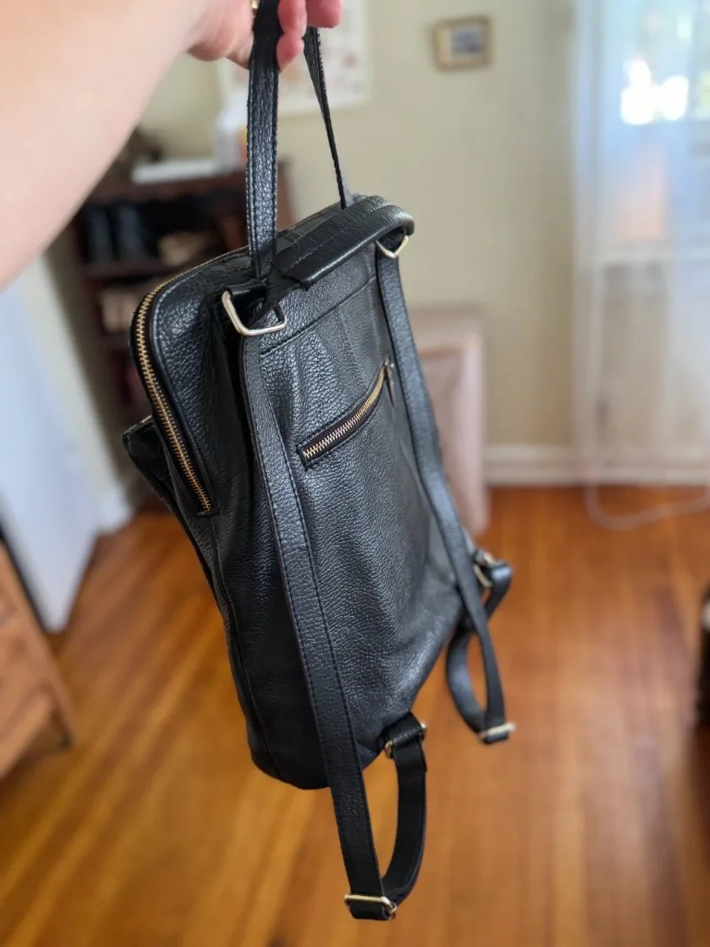 Black Genuine Italian Leather 2 in 1 Backpack & Shoulder Bag
